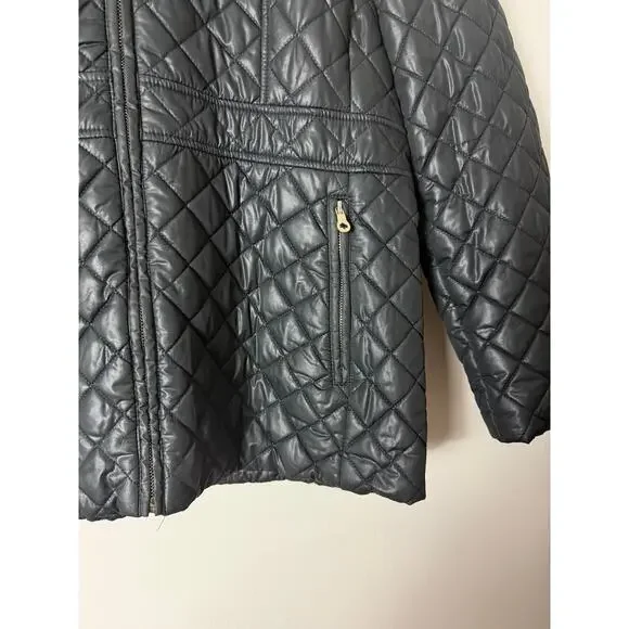 KATE SPADE COAT XL BLACK QUILTED HOODED PUFFER ANORAK JACKET ZIPPER MINIMALIST - Picture 9 of 11